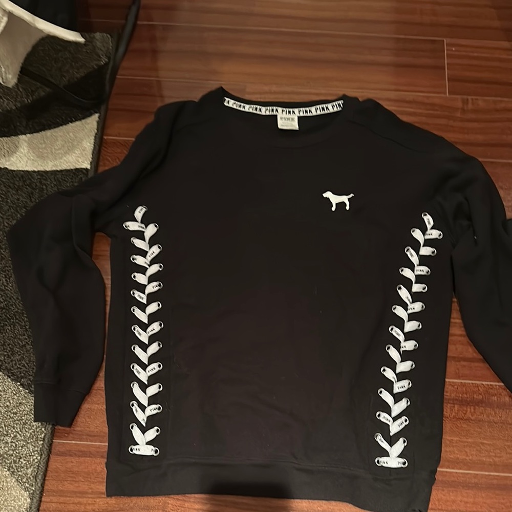 Black Sweatshirt with White Lace-Up Detail